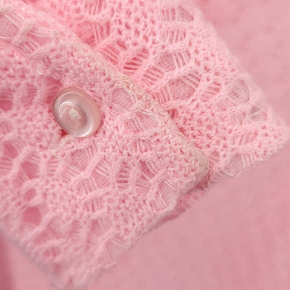 VTG 60s/70s Pink Open-Knit Button Shirt W/Dagger Collar  M/L Halloween Disco Mod - Picture 13 of 15